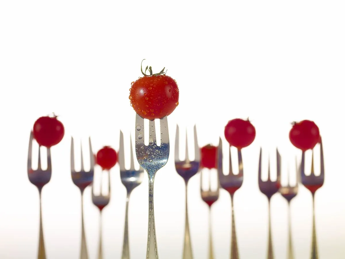 Product photograph — forks with tomatoes