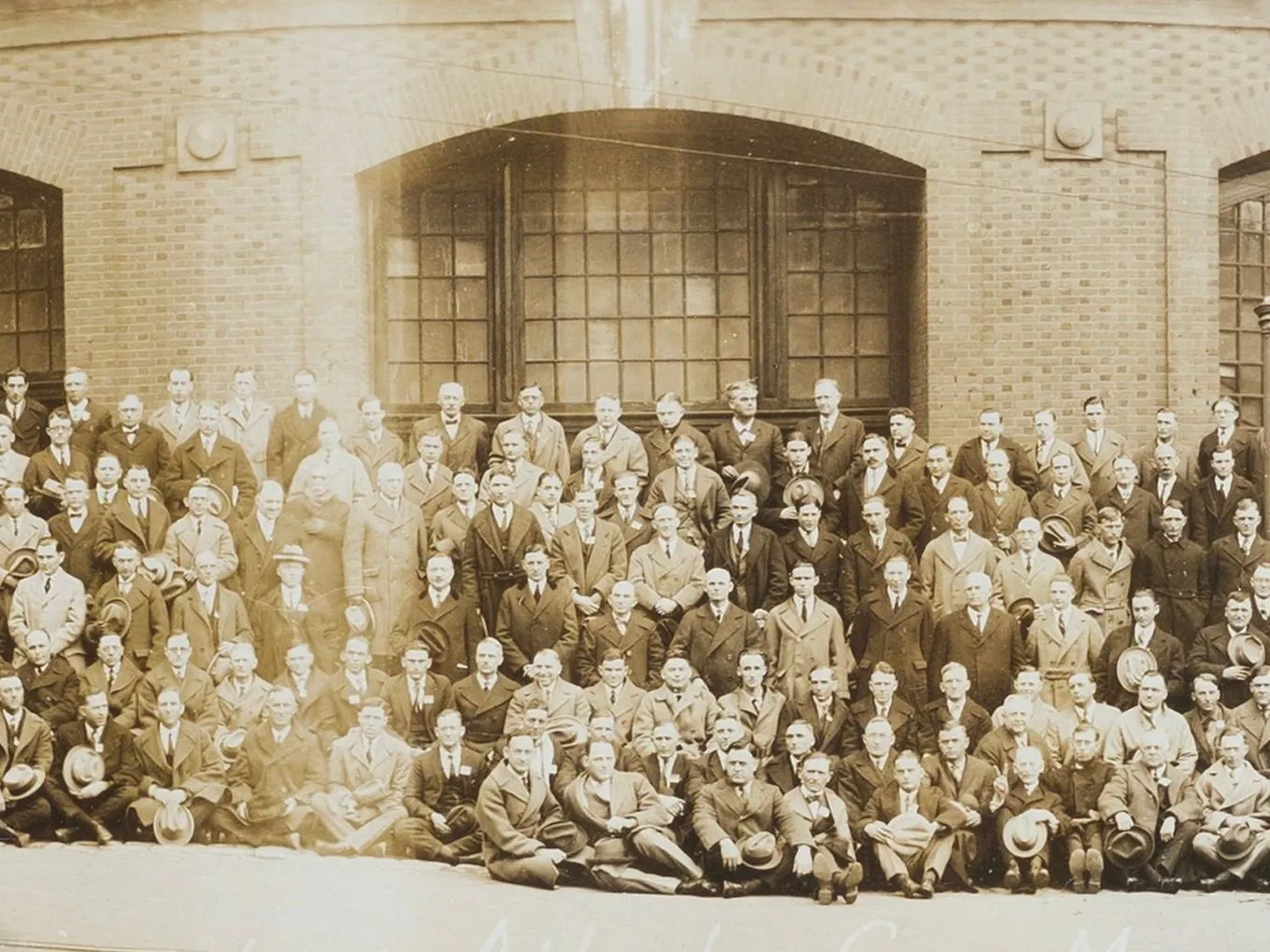 Faded vintage convention panorama before restoration