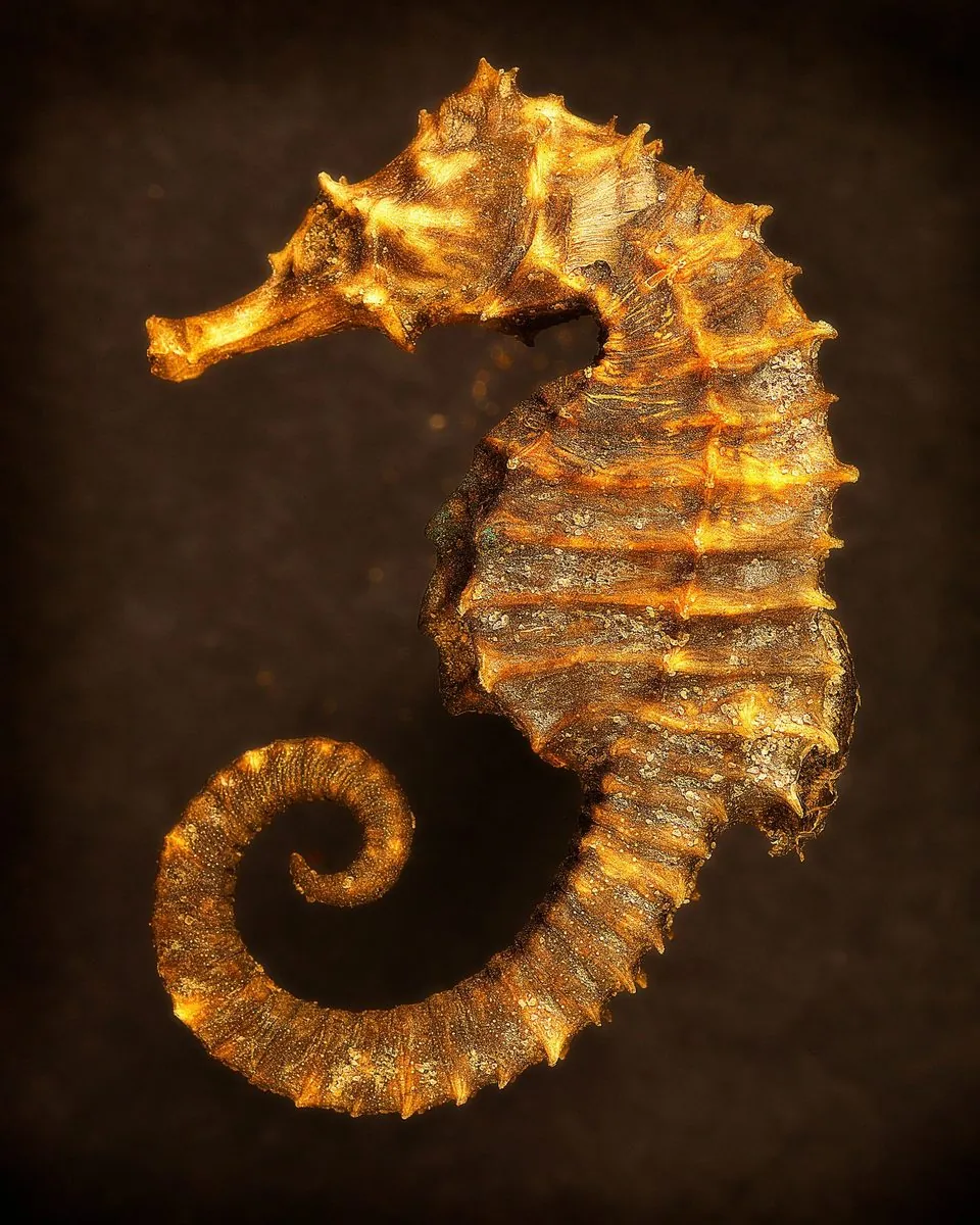 Golden seahorse on a dark background